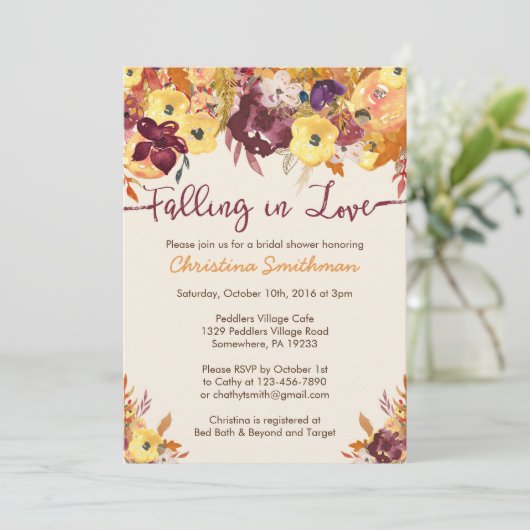Fall Bridal Dusche Einladung - Fallende in Liebe (Stehend Vorderseite)