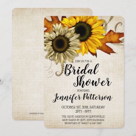 Fall Bridal Dusche Einladung - Grün & Golden (Vorne/Hinten)