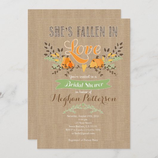 Fall Bridal Dusche Einladung mit Pumpkin (Vorne/Hinten)