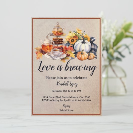 Fall Bridal Tea Liebe Braut Einladung (Stehend Vorderseite)