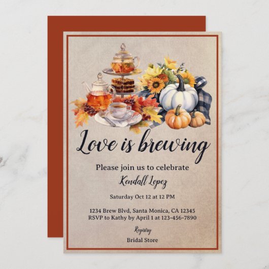 Fall Bridal Tea Liebe Braut Einladung (Vorne/Hinten)