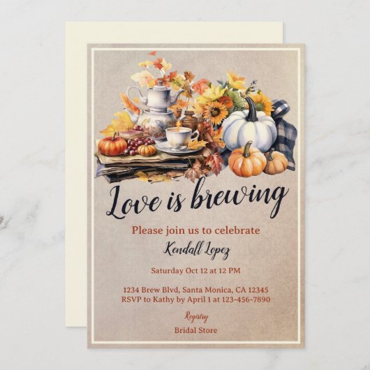 Fall Bridal Tee Party White Pumpkin Einladung (Vorne/Hinten)