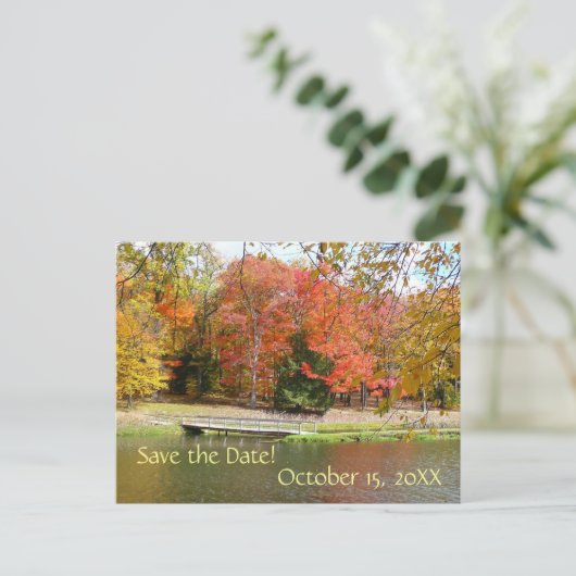 Fall Bridge Save the Date Postkarte (Stehend Vorderseite)