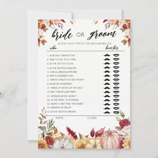 Fall Brie oder Groom Spiel vollständig editierbare Einladung (Vorderseite)