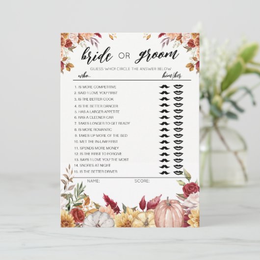 Fall Brie oder Groom Spiel vollständig editierbare Einladung (Stehend Vorderseite)