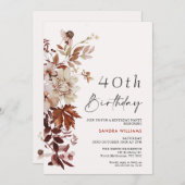 Fall Brown Beige Floral 40. Geburtstag Einladung (Vorne/Hinten)