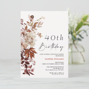Fall Brown Beige Floral 40. Geburtstag Einladung