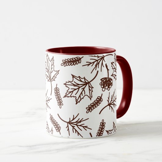 Fall Brown Blätter Kontur Zwei-Tonen-Tasse Tasse (VorderseiteRechts)
