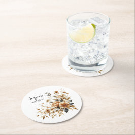Fall Brown Floral Elegante Geburtstagsparty Runder Pappuntersetzer