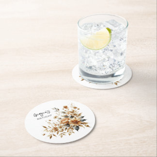 Fall Brown Floral Elegante Geburtstagsparty Runder Pappuntersetzer