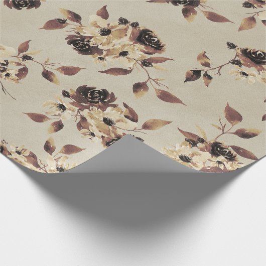 Fall Brown Floral Wrapping Paper Geschenkpapier (Ecke)