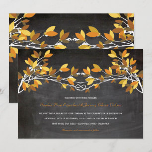 Fall Brown Knotted Liebe Trees Chalkboard Hochzeit Einladung
