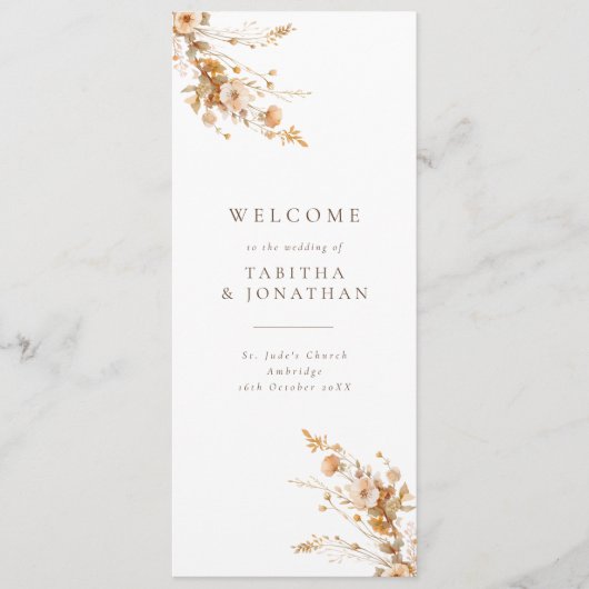 Fall Brown & Orange Wildblumen Hochzeitsprogramm Programm (Vorderseite)