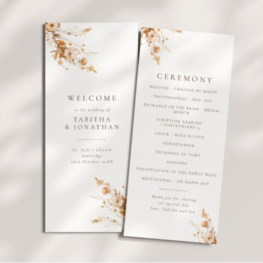 Fall Brown & Orange Wildblumen Hochzeitsprogramm Programm