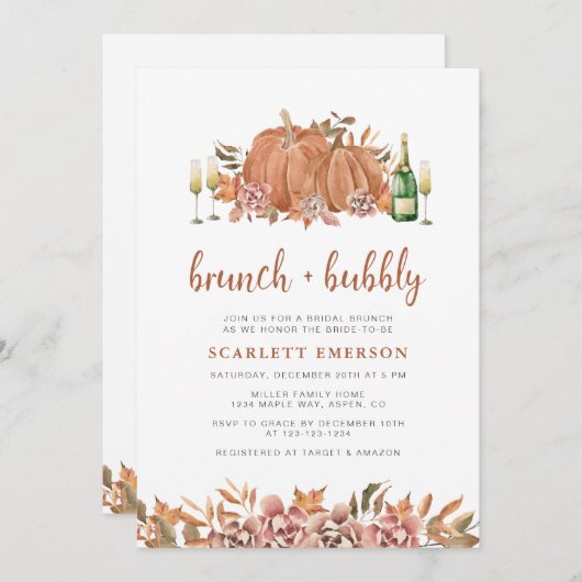 Fall Brunch Bridal Dusche Einladung (Vorne/Hinten)