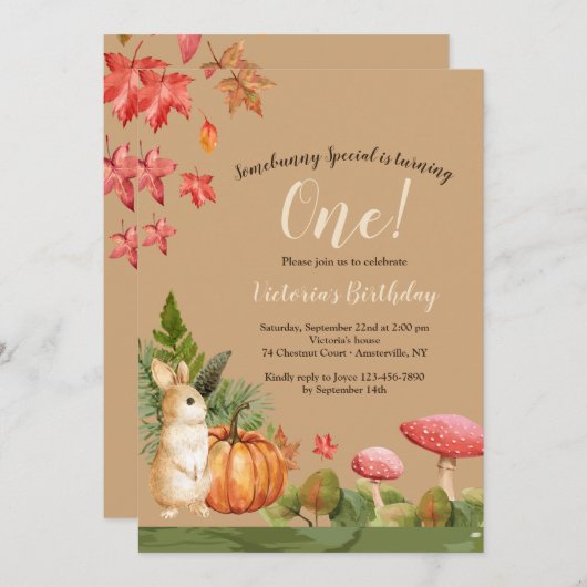 Fall Bunny Birthday Einladungen (Vorne/Hinten)