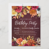 Fall Burgund Blume Chic Script 30. Geburtstag Einladung (Vorderseite)
