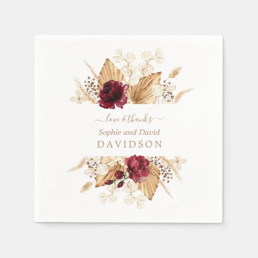 Fall Burgund Blume Pampas Grass Palm Hochzeit Serviette (Vorderseite)