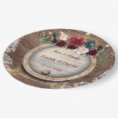 Fall Burgund Blumenwein Weinberg Weinberg Hochzeit Pappteller (Schrägansicht)