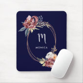 Fall Burgund Floral und Rose Gold| Marine Monogram Mousepad (Mit Mouse)