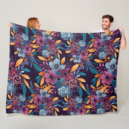 Fall Burgund Marine Mustard Wasserfarbe Blume Art Fleecedecke (Beispiel)