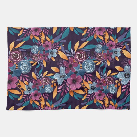 Fall Burgund Marine Mustard Wasserfarbe Blume Art Geschirrtuch (Horizontal)