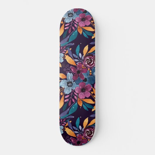 Fall Burgund Marine Mustard Wasserfarbe Blume Art Skateboard (Vorderseite)