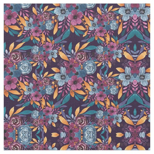 Fall Burgund Marine Mustard Wasserfarbe Blume Art Stoff (Nahaufnahme)