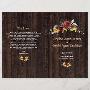 Fall Burgund Rose Sonnenblumen Altes Holz Programm Flyer
