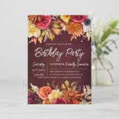 Fall Burgundy Blume Chic Script 90. Geburtstag Einladung (Stehend Vorderseite)