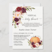 Fall Burgundy Blume Pumpkin Virtual Baby Dusche Einladung (Vorderseite)