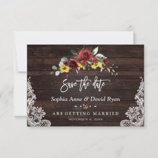Fall Burgundy Blumenblumen Hochzeit von Holzspitze Save The Date
