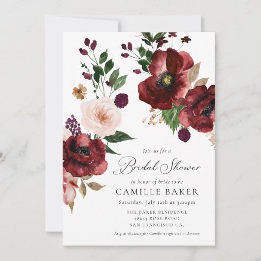 Fall Burgundy Blumendusche Einladung (Vorderseite)