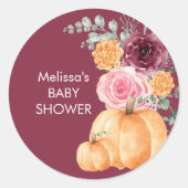 Fall burgundy blush pink floral cupcake topper runder aufkleber (Vorderseite)