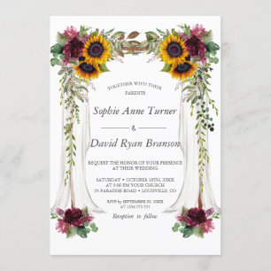 Fall Burgundy Blütenkanopie Sonnenblumen Hochzeit Einladung