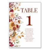 Fall Burgundy Brown Beige Blume Hochzeit der Flora Tischnummer (Vorderseite)
