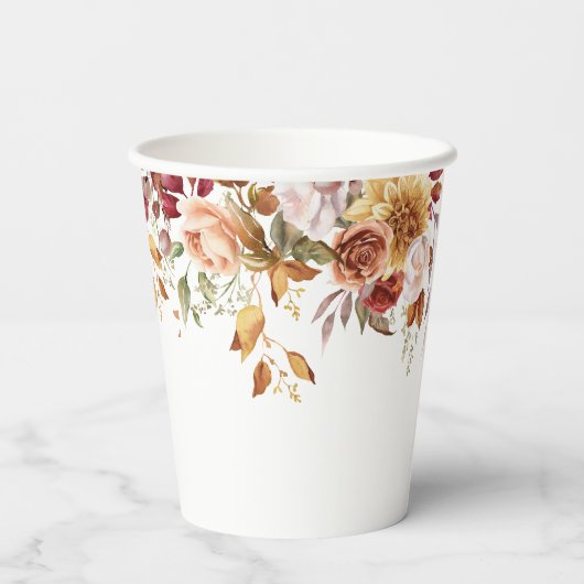 Fall Burgundy Brown Blume Wedding Pappbecher (Rückseite)