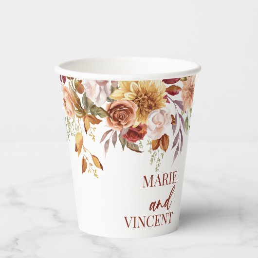 Fall Burgundy Brown Blume Wedding Pappbecher (Vorderseite)