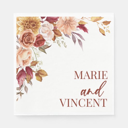 Fall Burgundy Brown Blume Wedding Serviette (Vorderseite)