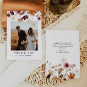 Fall Burgundy Floral Boho Wedding Foto Dankeskarte