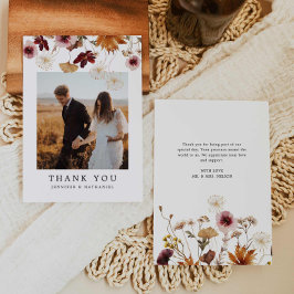Fall Burgundy Floral Boho Wedding Foto Dankeskarte