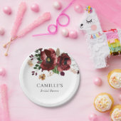 Fall Burgundy Floral Brautparty Party Pappteller (Party)