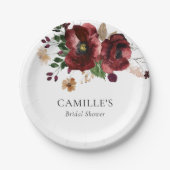 Fall Burgundy Floral Brautparty Party Pappteller (Vorderseite)