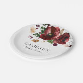 Fall Burgundy Floral Brautparty Party Pappteller (Schrägansicht)