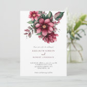 Fall Burgundy Floral Wedding Boho Wassercolor Einladung (Stehend Vorderseite)
