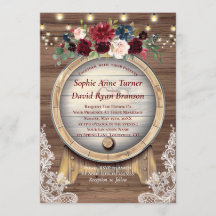Fall Burgundy Floral Wine Barrel Lace Wood Wedding