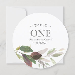 Fall Burgundy Leaf Wedding Watercolor Tischnummer
