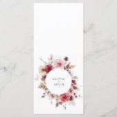 Fall Burgundy Maroon Pink Rustikale Blumenhochzeit Menükarte (Rückseite)