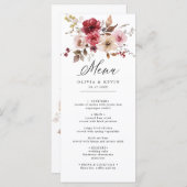 Fall Burgundy Maroon Pink Rustikale Blumenhochzeit Menükarte (Vorne/Hinten)