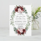 Fall Burgundy Marsala Floral Wreath Wedding Einladung (Stehend Vorderseite)